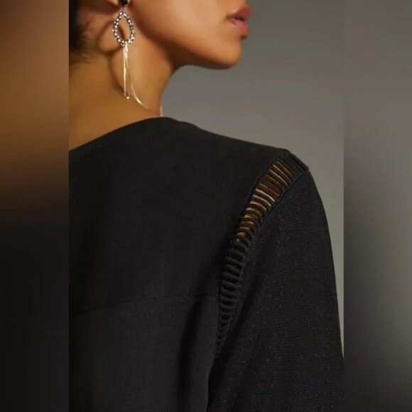 Free People Black Pullover With Sheer Ruffle Hem & Crochet Details Small Petite - Picture 4 of 10